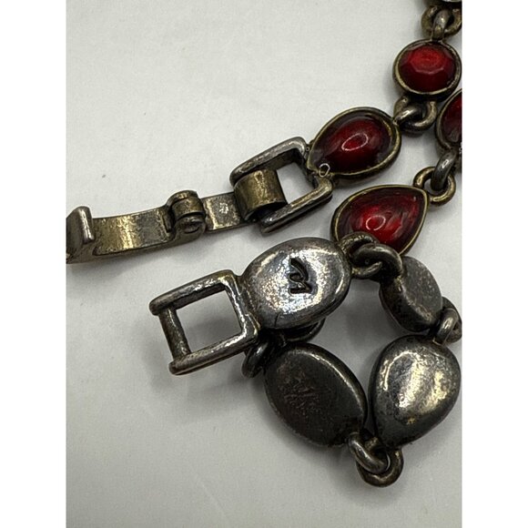Vintage Red Glass & Brass Oval Link Bracelet With Clasp Closure - Picture 6 of 6